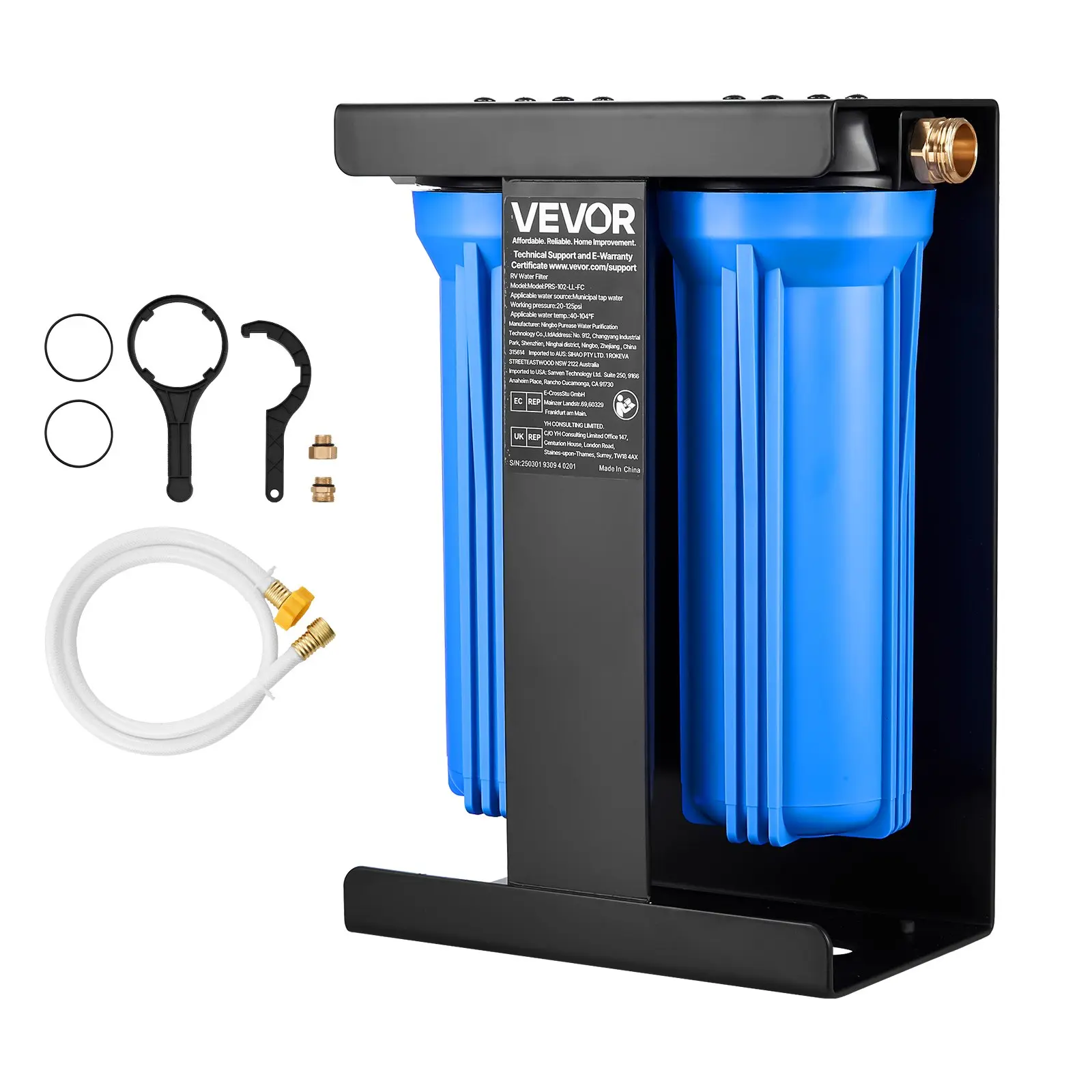 【Summerfinds】VEVOR RV Water Filtration Filter Kit, 2-Cartridge Activated Carbon Filter with Bracket Mount Installation Kit, 2.9 GPM, 6500 gal, 9.4 x 5.7 x 14.0 in, Leak-Proof, No Clogging, Chlorine Removal, Eliminates Bad Tastes Odors Contaminants for RVs