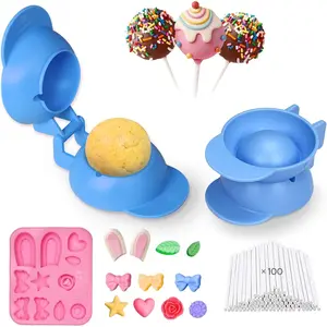 2 count Round Cake Pop Molds with 100 Sticks &  Fondant Mold,Cake Pop Mold Press Set | Non- Printed | Dishwasher Safe | Baking Molds for  Baking,Valentine's Day,Wedding
