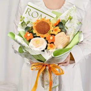 Hand-crocheted Bouquets Featuring Lifelike Artificial Flowers – Perfect for Mother's Day, Valentine's Day, Birthdays, Parties, and As Gifts for Friends. Each Bouquet Includes Roses, Sunflowers, and Tulips