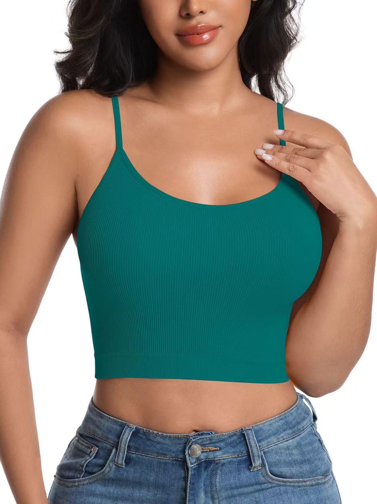 8 Pack Ribbed Seamless Wireless Sports Bra for Women, Soft Stretch Breathable All Season Yoga Workout Lingerie, Multipack Solid Color Camisole Innerwear