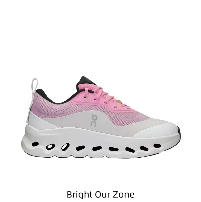 Pink White Contrast Hollow Marathon Training Sneakers Flexible Shock Dissipate Midsole Anti-slip Wear-resistant Rubber Traction Outsole For All Genders Riverside Outdoor Sports