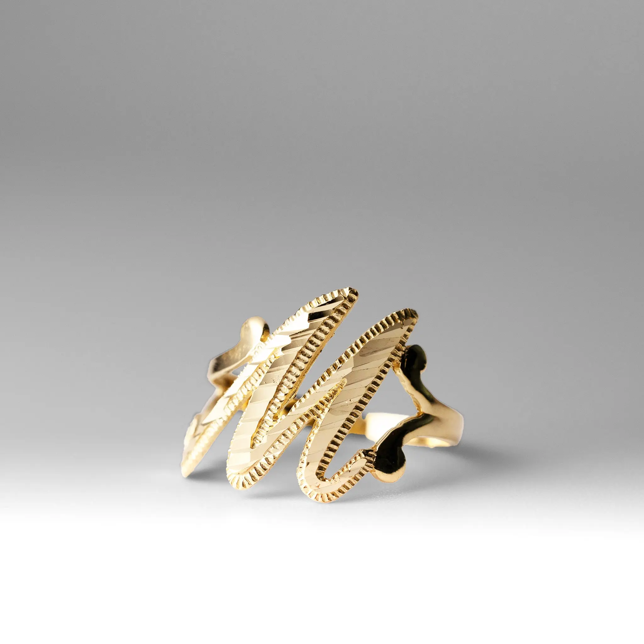 14K Gold Cursive Initial "M" Ring