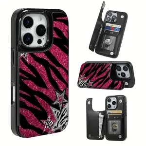Phone Case: Zebra Spice Star Patterned, The Practical TPU Phone Case with Pattern Design Features a Card Slot and Multiple Functions Such as Bank Cards and Public Transportation Cards. It Is Suitable for Samsung Galaxy IPhone17 16promax, 16 15 14, 13 12
