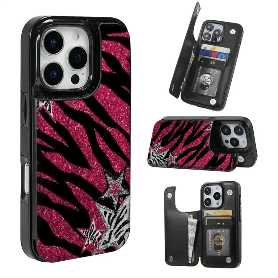 Phone Case: Zebra Spice Star Patterned, The Practical TPU Phone Case with Pattern Design Features a Card Slot and Multiple Functions Such as Bank Cards and Public Transportation Cards. It Is Suitable for Samsung Galaxy IPhone17 16promax, 16 15 14, 13 12
