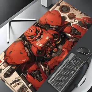 Red Cybernetic Mecha Large Gaming Mouse Pad, Made for Gaming, Aesthetic Desktop Drotection Pad,Washable Rubber Pad Non-Slip Lock Edge Multi-Size Mouse Pad Suitable For Home Office,Good Gift for Family and friends