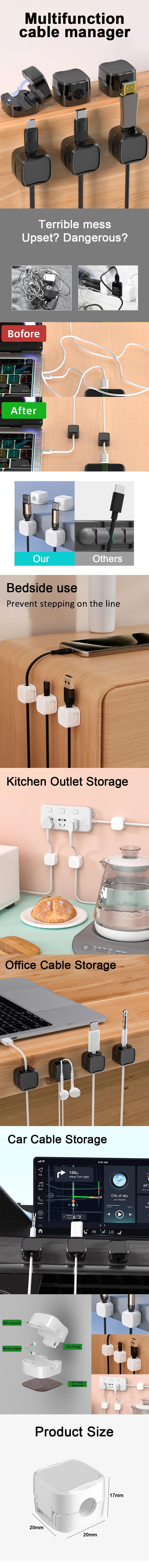 Magnetic Cable Clip Under Desk Cable Management Adjustable Cord Holder Wire Organizer And Cable Management Wire Keeper