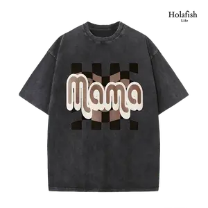 Holafish Ladies Retro Acid Washed Cotton Oversized Tee, Soft Snow Wash Fabric, Crew Neck Short Sleeve. Ideal for Mother's Day Gifts, New Mom Wear, City Strolls, Travel, Weekend Lounging and Casual Daily Outfits.