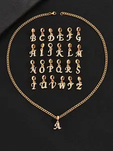 Alphabet Charm Pendant Necklace for Men, Letter Necklace, Letters Necklace, Stainless Steel Jewelry, European and American Men's Jewelry A-z Studded with Rhinestone Decor, Perfect for Gift, Charm Necklaces