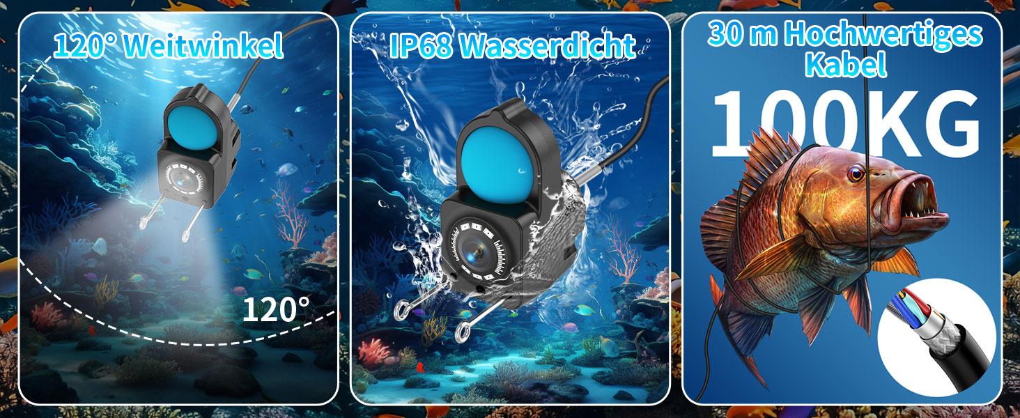 Underwater Fishing Camera 1080P HD, Portable Fish Finder with 4.3" LCD Display & Infrared Night Vision, IP68 Waterproof 30M, 5000mAh Battery, for Ice Lake Boat Kayak Fishing