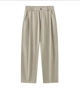 Men’s light luxury, premium-feel business casual dress pants — loose straight cut, half elastic waistband, double pleat design, wide-leg “sickle” cut; lightweight, breathable summer casual trousers for commuting.