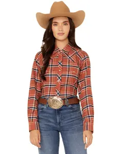 Ely Walker Women's Plaid Print Long Sleeve Snap Flannel Shirt - 321028-Rs