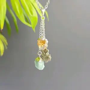 Citrine, Green Aventurine, Pyrite Pendant with Chain, Multi Gemstone Crystal Necklace, crystal  necklace jewelry