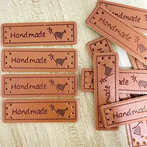 15pcs Brown PU Leather Handmade Tag, DIY Sewing Craft Hanging Tag, Clothing Bag Embroidery Decoration, Sewing Accessories Leather Tag