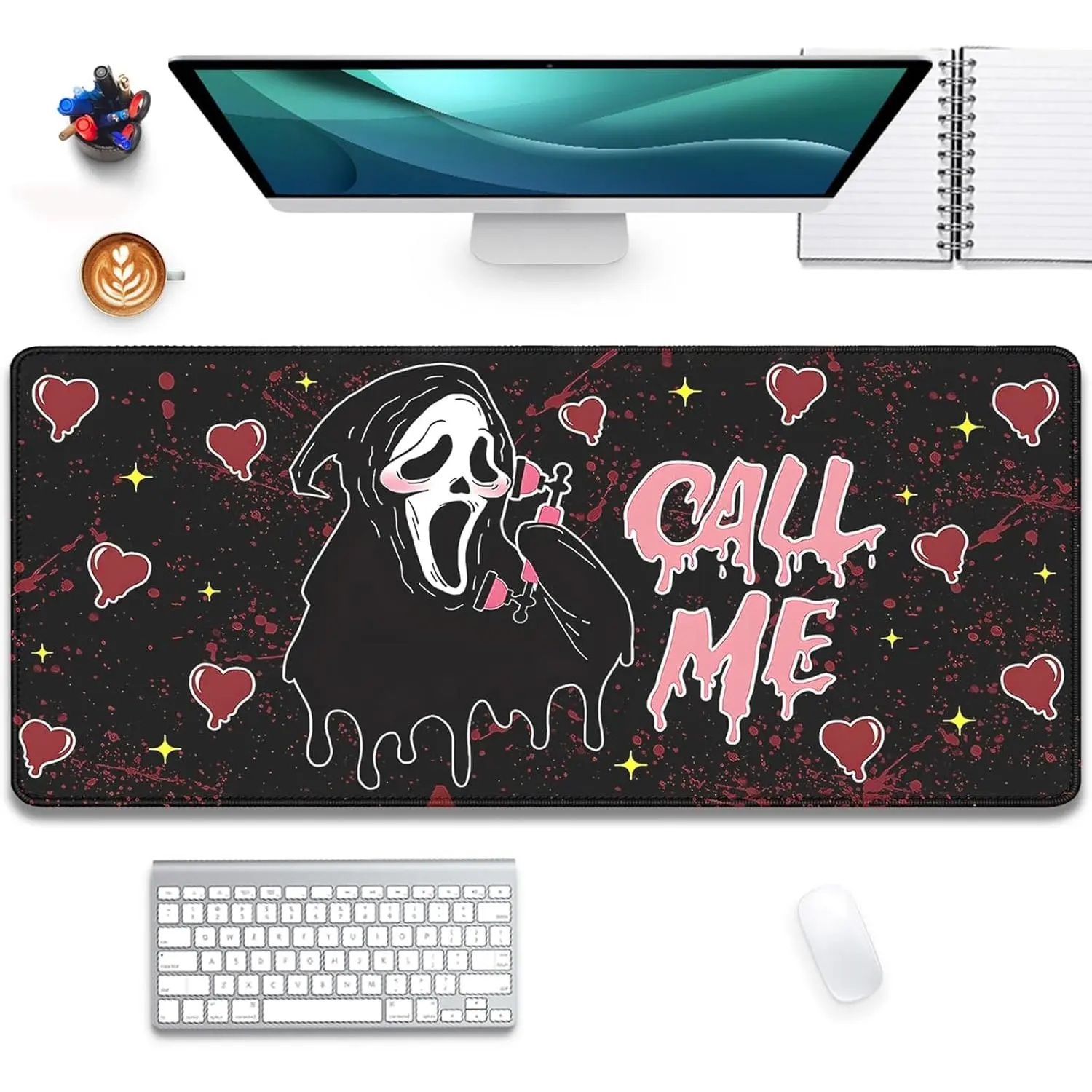 Call Me Mouse Pad Ghostface Desk Mat,Mouse Pad Large,Desk Pad,Mouse Pad for Desk,Desk Mat for Desktop,Keyboard and Mouse Pad,Gaming Mouse Pad Mousepad for Computer Office Home Work(27.5X11.8 in)