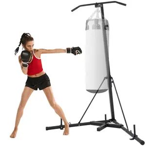 Father's Day Gift VEVOR 2 in 1 Heavy Bag Stand, Height Adjustable Punching Bag Stand, Foldable Boxing Bag Stand Steel Sandbag Rack Freestanding Up to 132 lbs for Home and Gym Fitness.