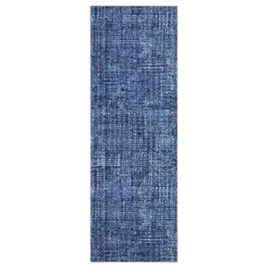 2 x 6 ft Polyester Blue Rectangular Laundry Bathroom Kitchen Floral Solid Modern Non Slip Machine Washable Runner Rug