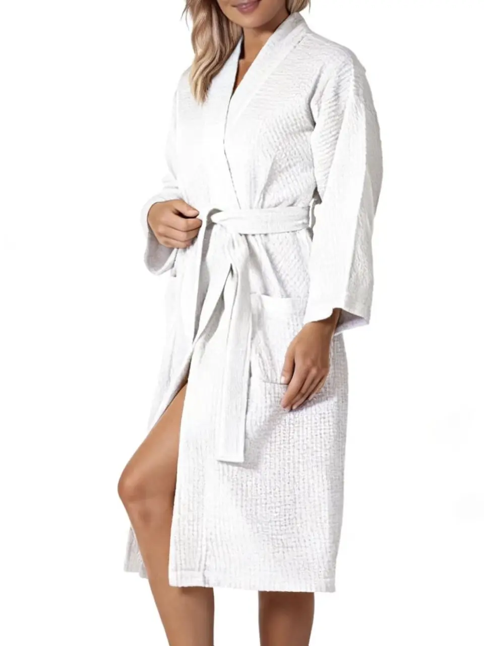 Women Robe – Lightweight V-Neck Kimono Bathrobe, Waffle Knit Long Sleeve Wrap with Belt Tie & Pockets, Breathable Loungewear, Soft Comfortable Home Wear, Cozy Home Loungewear, Home Clothes, Pajama Robe, Nightgown Gift, Pajama Robe