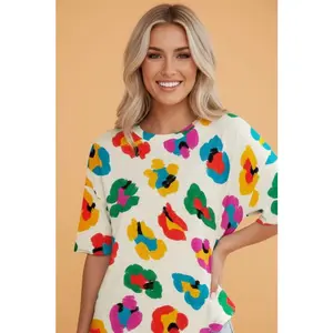 Leopard Drop Shoulder Short Sleeve Oversize Tee