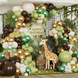 161-Piece Safari Balloon Garland Kit with Sage Green, Brown, Gold & Olive for Jungle Party Decor