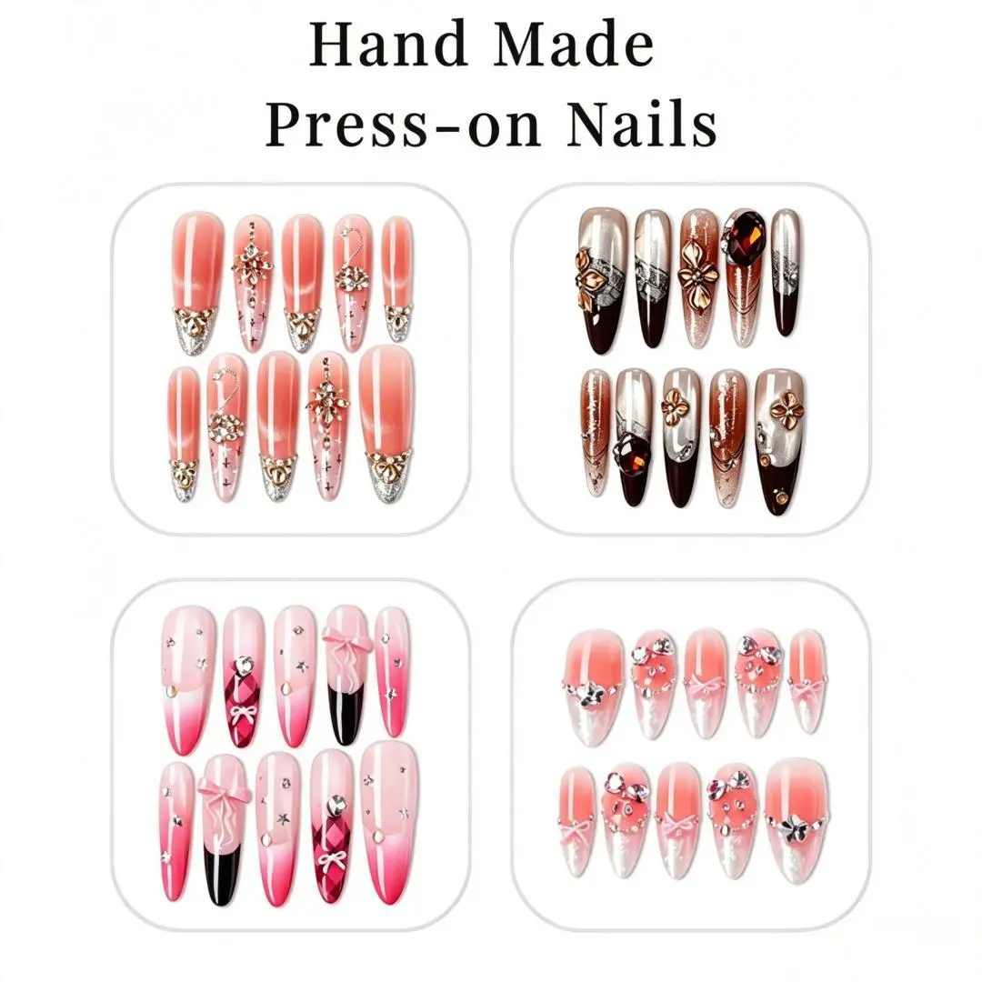 【Buy 1 Get 1 Free】Handmade Press-On Nails - Easy-to-Apply, Reusable, Long-Lasting, Salon-Quality, Glossy Design - Flora Luxe Collection