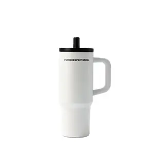 FUTUREEXPECTATION 40oz Insulated Tumbler with Handle & Straw Lid, Leak Proof Stainless Steel Thermal Travel Mug, Reusable Cold Hot Water Cup for Car Office Camping