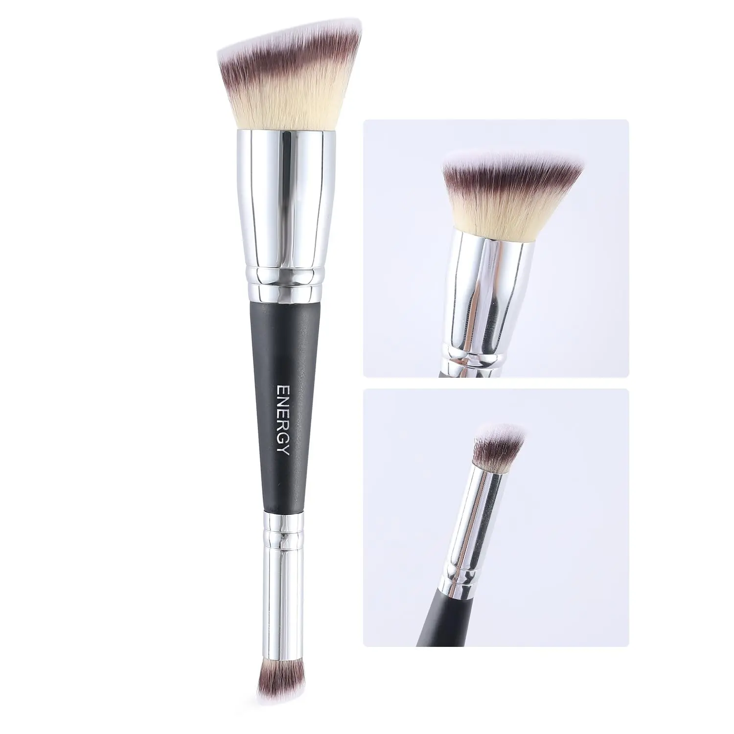 ENERGY Double-Sided Makeup Brush for Foundation & Concealer - Professional Angled Synthetic Brushes for Seamless Blending, Contouring,Cream & Liquid Makeup Application Ideal for Sensitive Skin Xing Yuan