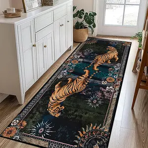 Luxurious Vintage Tiger Stripe Runner Rug, Bohemian Style Non-Slip Carpet, Home Decor for Kitchen, Living Room, Bathroom, Laundry Room