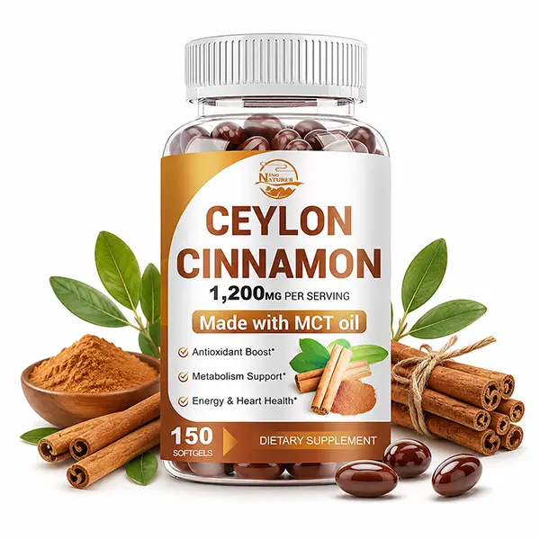 Ceylon Cinnamon 1200mg Supplement with MCT Oil, High Potency Cinnamon Softgels for Healthy Blood Sugar, Metabolism, Energy & Antioxidant Support, Non-GMO, 150 Softgels