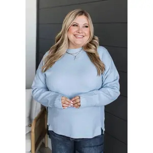 Truly Marvelous Mock Neck Sweater- Light Blue