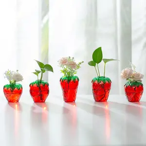 Glass Strawberry Propagation Vase Decor: Glasseam Cute mini vases Propagation Stations for Home - Unique 5Pcs Flower vase Set Terrarium Jar Gifts for Women Friends Mom Birthday Housewarming Holidays