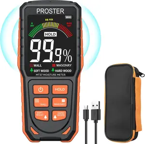 Proster Moisture Meter - Pinless and Non Destructive Wood Moisture Meter for Softwoods Hardwoods Walls Digital Moisture Tester for Drywall Wood Masonry