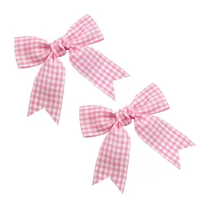 2 count Gingham Hair Bows for Girls, 3 Inch  and White Plaid Bow Clips, Non-Slip  Ribbon Hair Accessories for   and Teens,  for School & Holiday Outfits