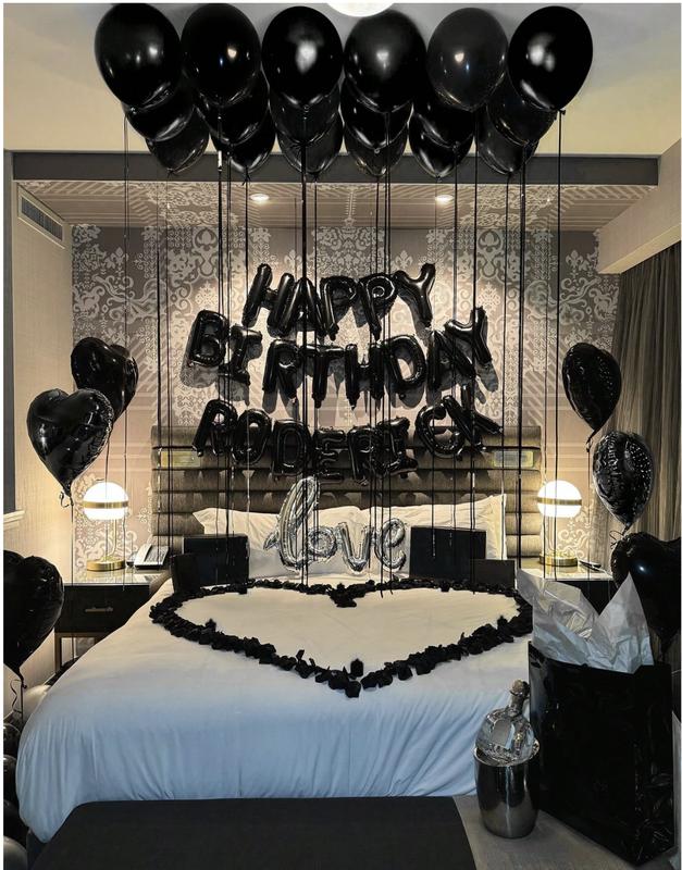 65pcs Black Theme Party Decoration Set with Latex Heart Banner Plastic Balloons Aluminum Foil Ball for Home Decor Photo Props Outdoor Gifts Happy Birthday Decor for Men Women
