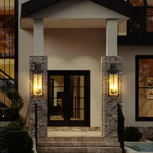 2-Pack 22.0" Outdoor Wall Lantern with Dusk to Dawn Sensor, Matte Black Finish, Clear Glass Panels, Weatherproof Exterior Light for Porch, Patio, Garage, 2-Light Design (Bulb Not Included)
