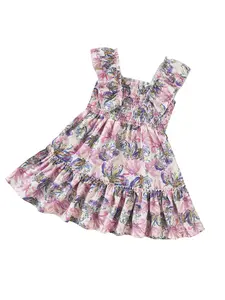 Girls' Summer New Floral Sleeveless Princess Dress, Sweet Country Style, Roses, Multicolor Small Flowers, A-Line Skirt with Ruffles