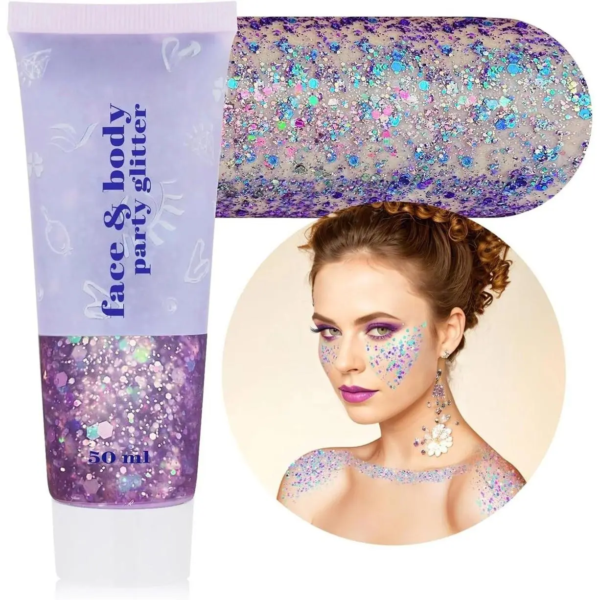 Holographic Body Glitter Gel, Self-Adhesive Non-Toxic Chunky Makeup in Chameleon Green for Face & Body - St. Patrick's Day, Mardi Gras Carnival Festival Accessory, St Patricks Day, Illuminating Glitter Gels