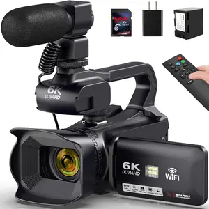 2026 6K Camcorder Video Camera 64MP IR Night Vision Vlogging Camera for YouTube 18X Digital Zoom 4.0" Touch Screen Video Recorder with WiFi, Mic, Charger, Stabilizer, Controller, Battery and 64GB SD Card