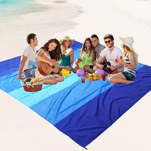2026 Upgrade Beach Blanket, Adjustable Size, Includes 4 Ground Anchors, Waterproof Sandproof, Suitable for 1-8 Adults, Picnic Mat