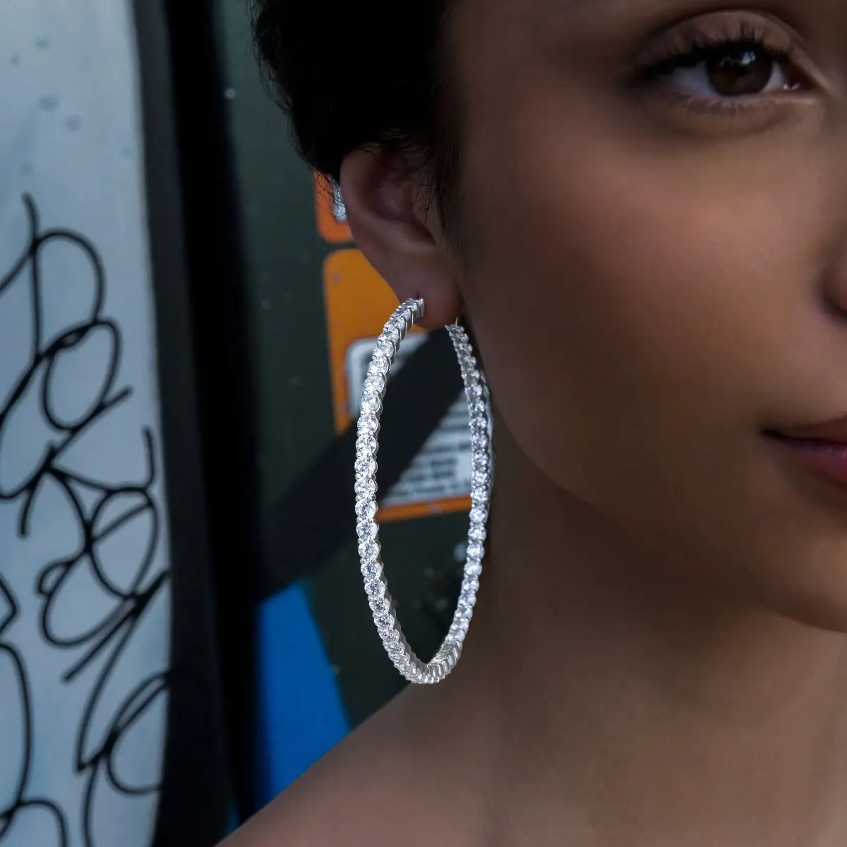 GLD Eternity Hoop Earrings in White Gold- 4mm - Perfect Gift