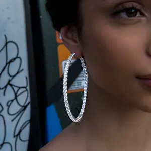 GLD Eternity Hoop Earrings in White Gold- 4mm - Perfect Gift