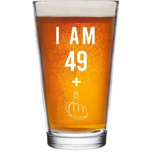 49 +  Middle Finger 50th Birthday Gifts for Men Women  Glass - Funny 50 Year Old Presents - 16 oz Pint Party Decorations Supplies - Craft Beers  Ideas for Dad Mom Husband Wife 50 th