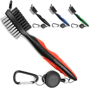 Golf Club Brush and Club Groove Cleaner 2 Ft Retractable Zip-line Aluminum Carabiner, Lightweight and Stylish, Ergonomic Design, Easily Attaches to Golf Bag