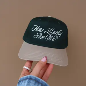 How Lucky Are We? Dark Green/Khaki Embroidered Vintage Trucker Hat