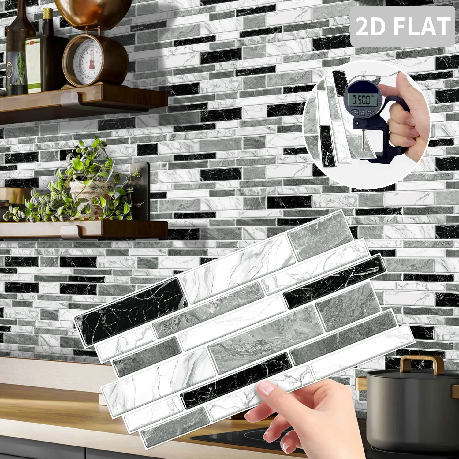 (12pcs/24pcs/48pcs) Peel and Stick Splashback Tile Stickers, Artificial Marble Waterproof Oil-proof Wallpaper, Suitable for Kitchen, Bathroom, Wall Decoration, 12cm x 24.6cm #TOP PICKS