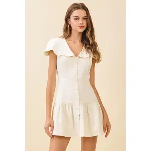 "Maurice" Woven Scalloped Mini Dress - Cream