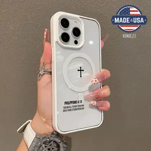 Jesus Christ Cross Pattern Premium Magnetic Phone Cases for iPhone 16 15 14 Pro Max 13 12 11 Plus Smartphone Shockproof Protection Acrylic Cover Cellphone Protective magsafe magnetic case Aesthetic Resistance Casing Silicone Protector