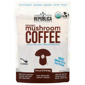 La Republica Organic Mushroom Coffee, Instant Coffee With 7 Mushrooms, 2.5 oz (70 g)