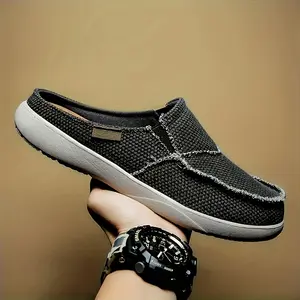 Men's Solid Color Breathable Hollow Out Mule Shoes, Comfy Non Slip Casual Durable EVA Sole Slippers For Men's Outdoor Activities
