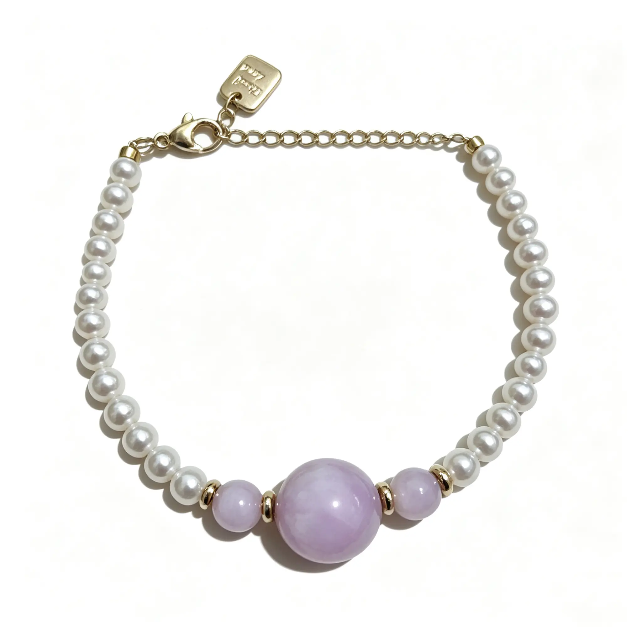 Unisex Casual Classic Natural Crystal Bracelet, Kunzite & Pearl Beaded Design with Adjustable Extension Chain