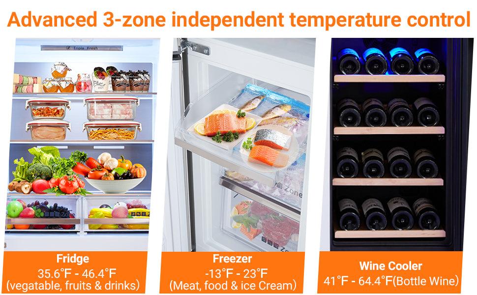 GARVEE 36 Inch Large Capacity French Door Refrigerator, 21 cu.ft Refrigerator with 4 Doors & Wine Cabinet, Dual Ice Maker, Adjustable Glass Shelves